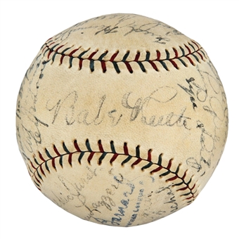 1929 New York Yankees Team Signed Baseball with 22 Sigs. Including Ruth and Gehrig and Huggins